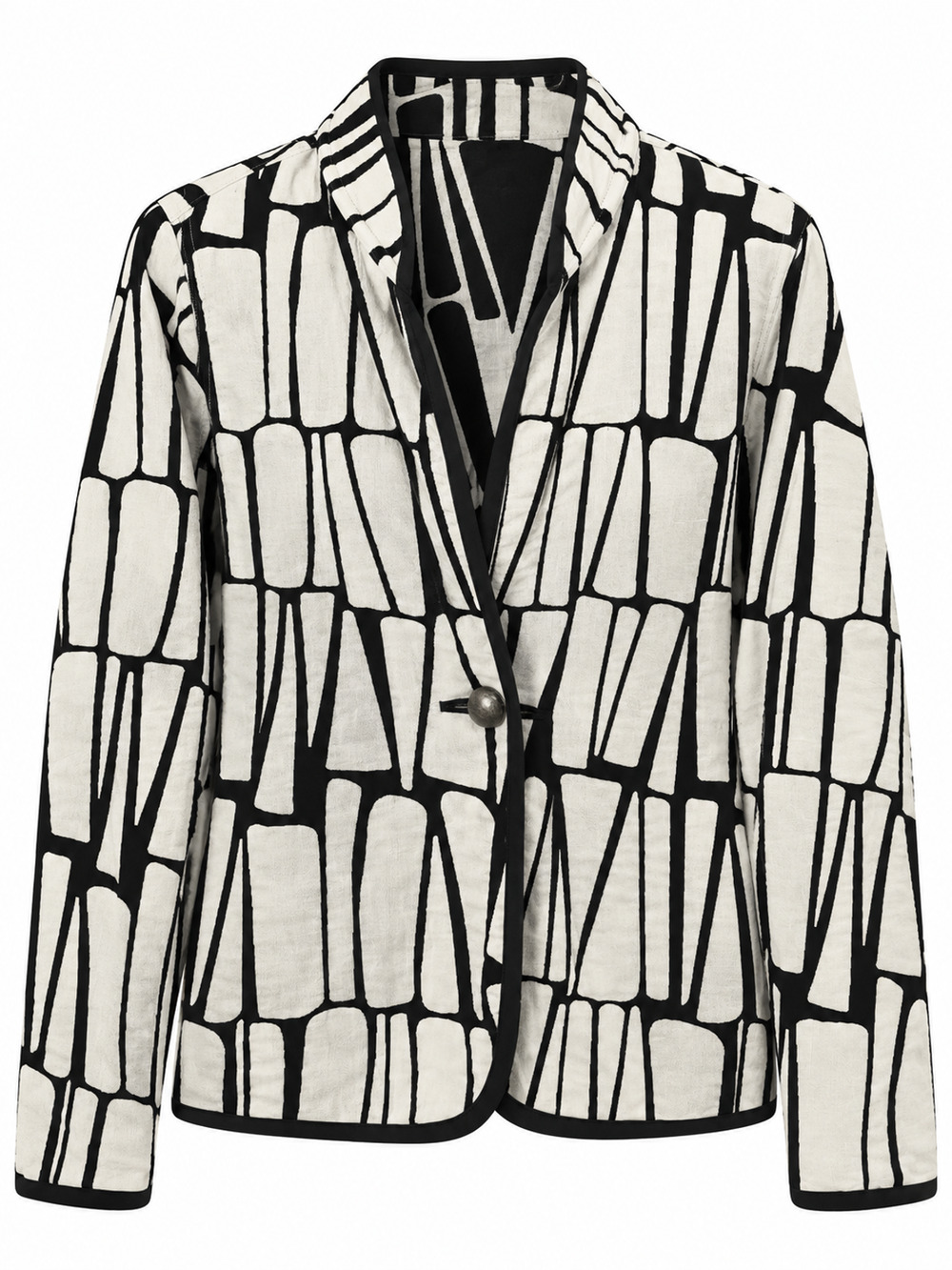 Modern Blazer Jacket Womens White Black Single Button Geometric Print Artsy